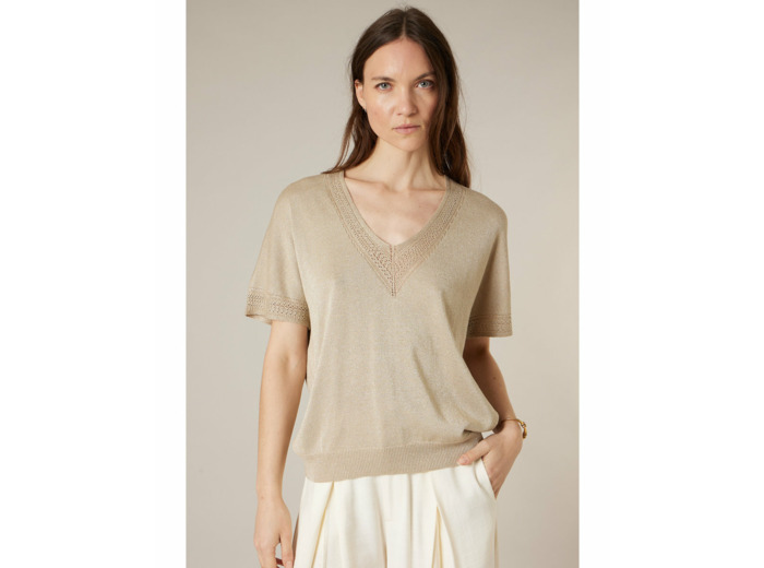Pull manches courtes Femme MARLYN PU W M+ Beige