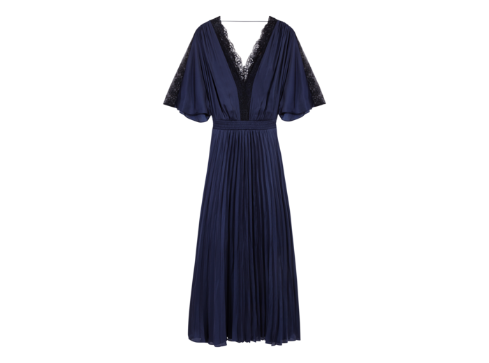 Robe longue plissée avec dentelle