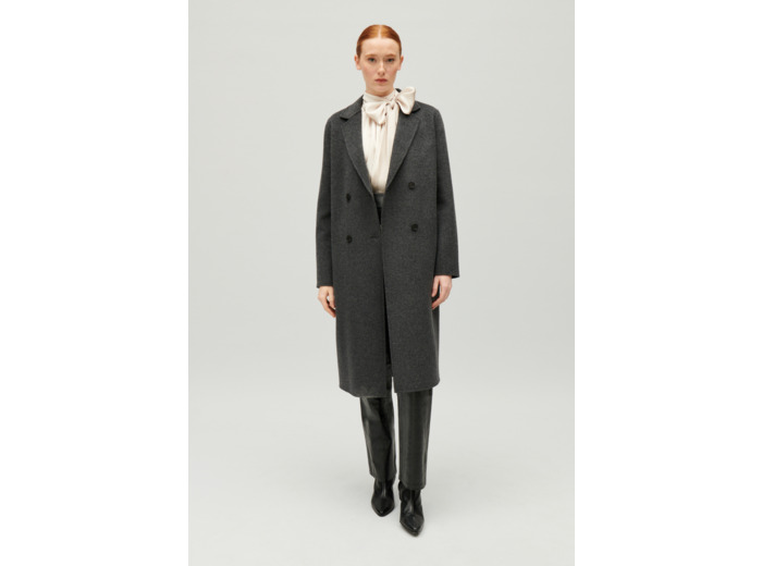 Manteau laine double face gris chiné