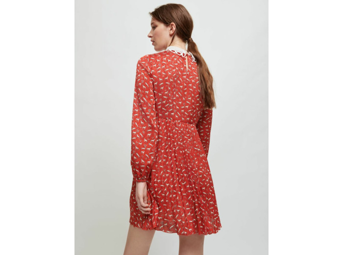 Robe en imprimé chevaux à col en guipure