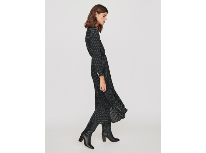 Robe longue plissée à pois