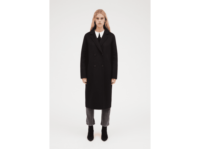 Manteau noir droit mi-long
