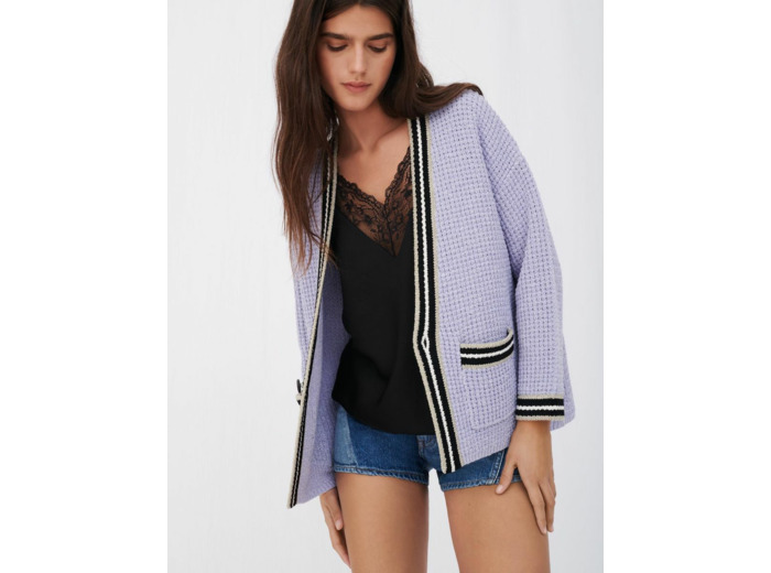 Cardigan col V à détails contrastés