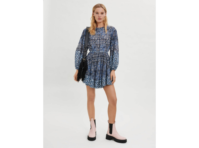 Robe en voile de coton en mix d'imprimés