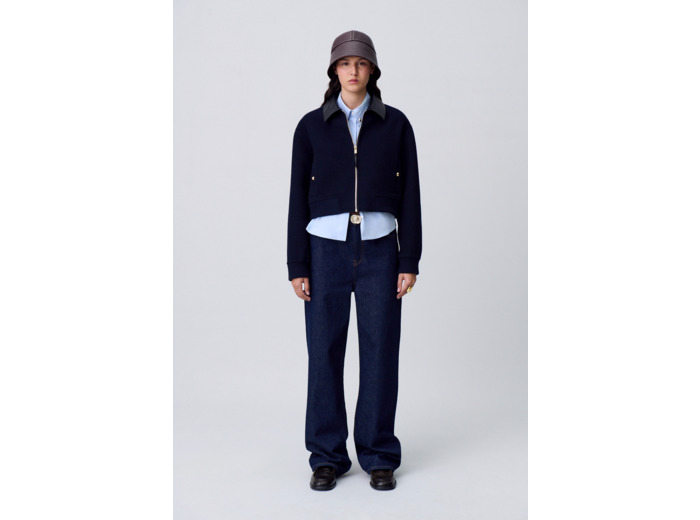 Blouson laine col similicuir