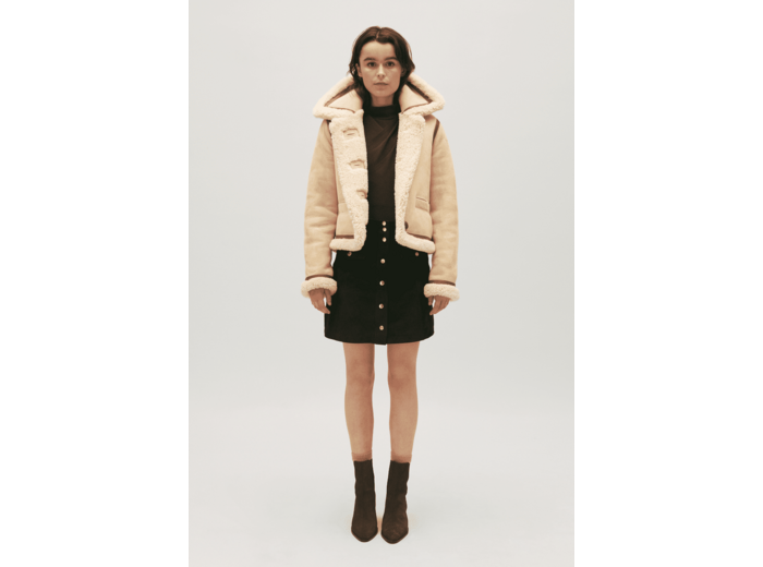 Veste peau lainée beige
