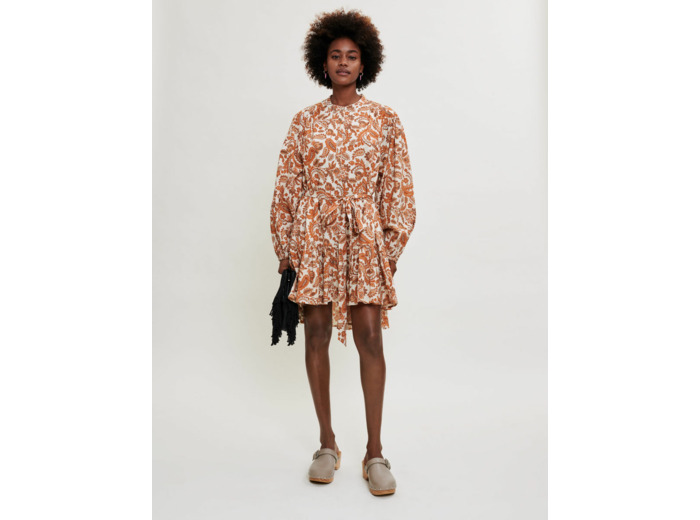 Robe ceinturée en coton imprimé