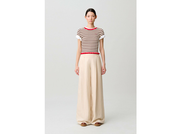 Pantalon tailleur large viscose lin