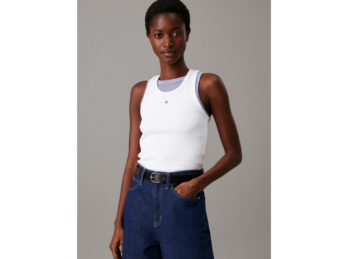 TANK TOP RIB ÉCRU BRODÉ SLIM