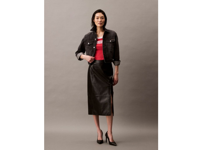JUPE MIDI EN CUIR