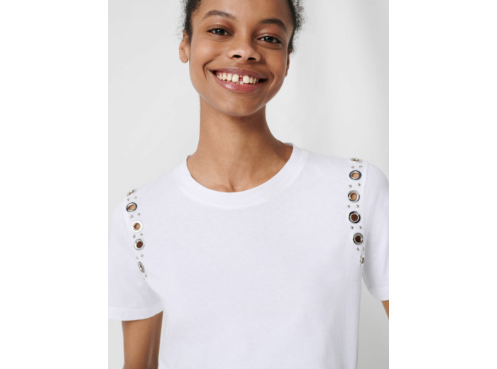 T-shirt blanc à œillets rocks
