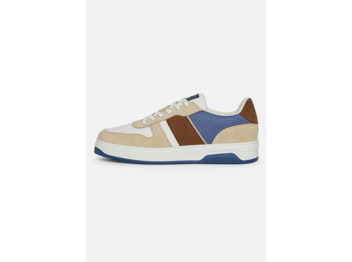 Sneakers Beige En Cuir Et Tissu Technique