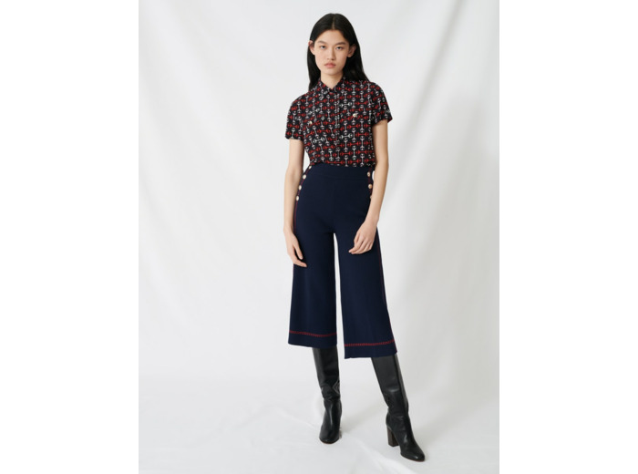 Pantalon évasé à surpiqûres contrastées