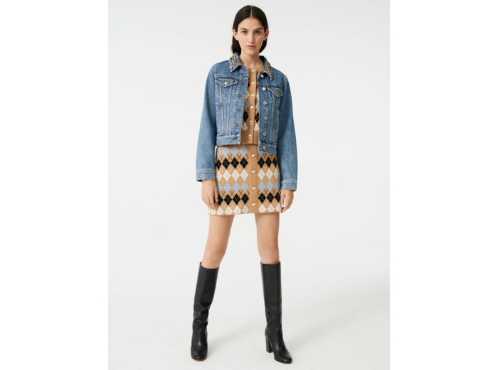 Blouson en jean avec col à strass