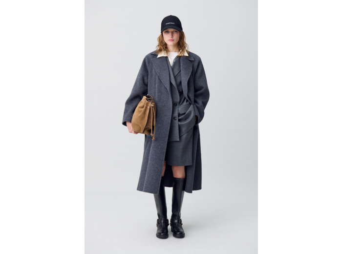 Manteau long ceinturé laine