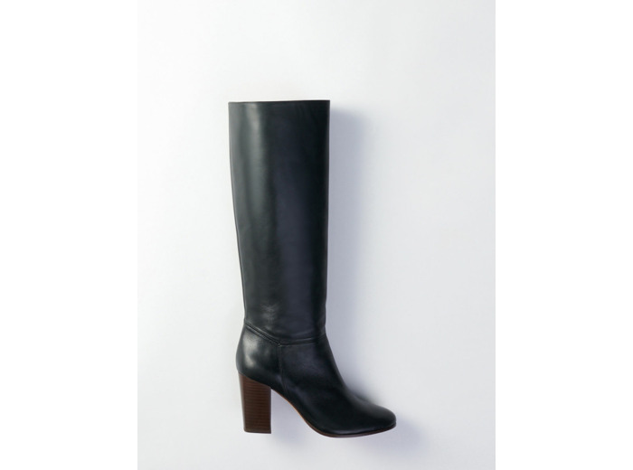 Bottes droites à talon en cuir lisse