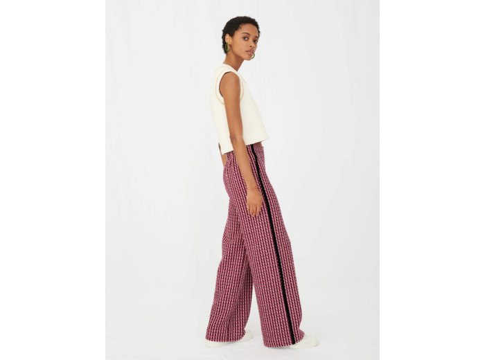 Pantalon large façon tweed contrasté