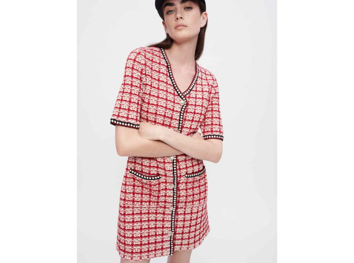 Robe en maille façon tweed à carreaux
