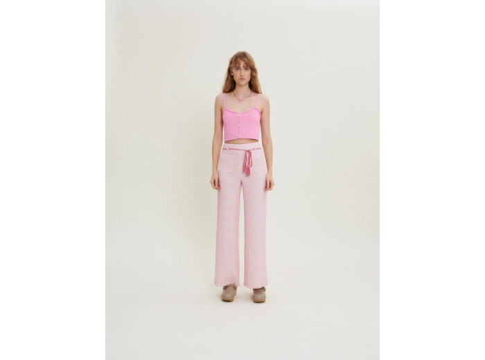 Pantalon en tweed à ceinture tressée
