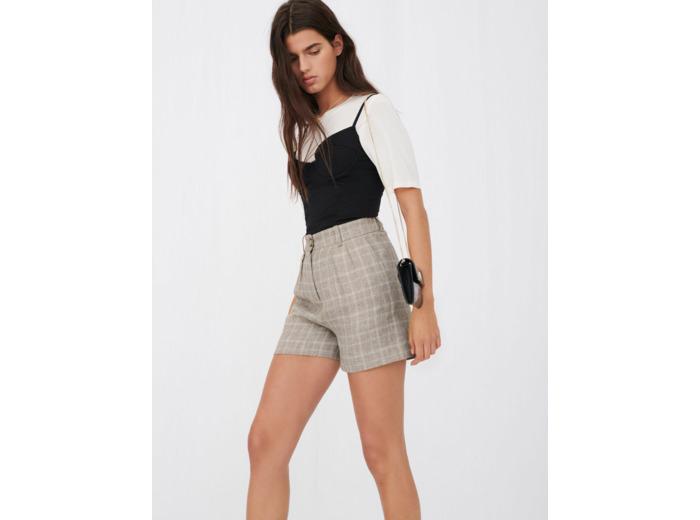 Short en lin à carreaux