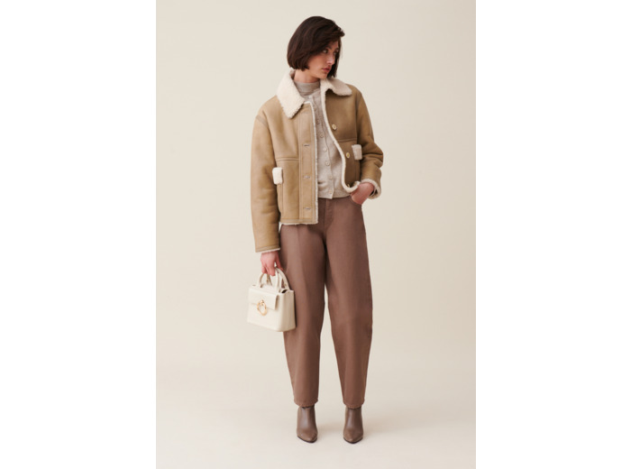 Veste peau lainée courte beige