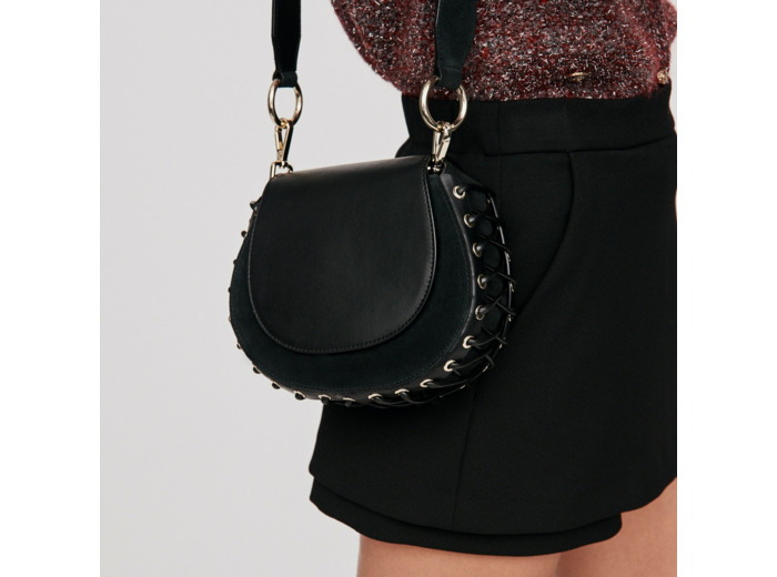 Besace en cuir et suède à lacets