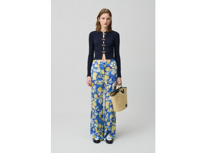 Pantalon droit large à fleurs
