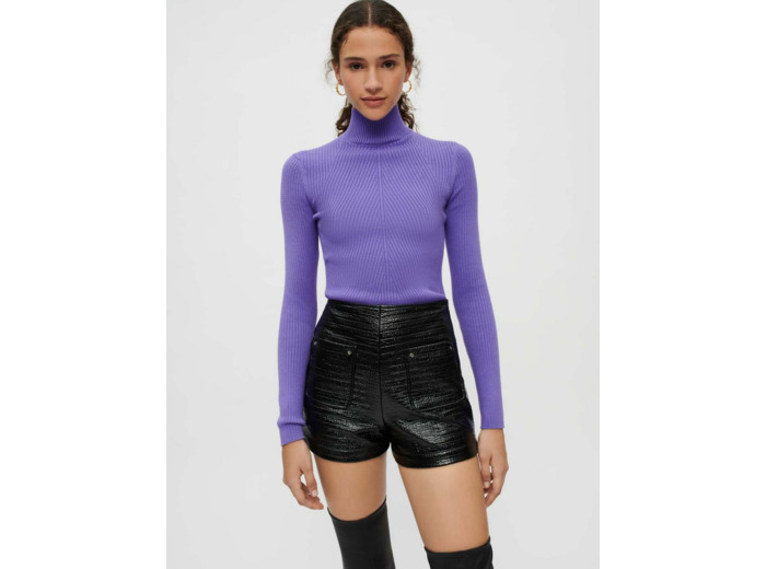 Short en tweed embossé et vinyle noir