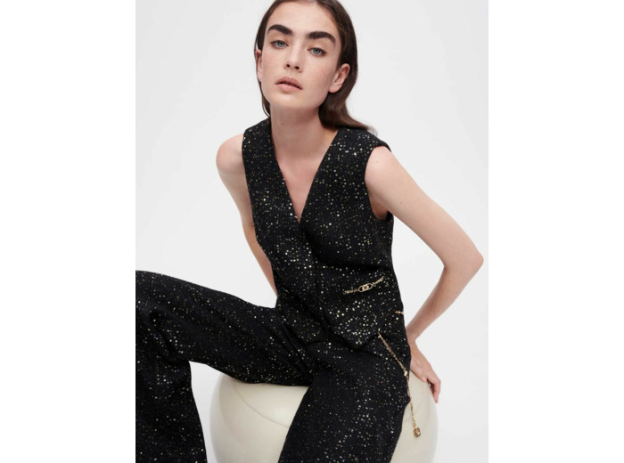 Veste sans manches en tweed à sequins