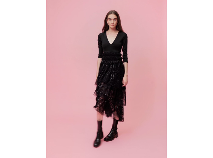 Robe en mix jersey et dentelle sequins
