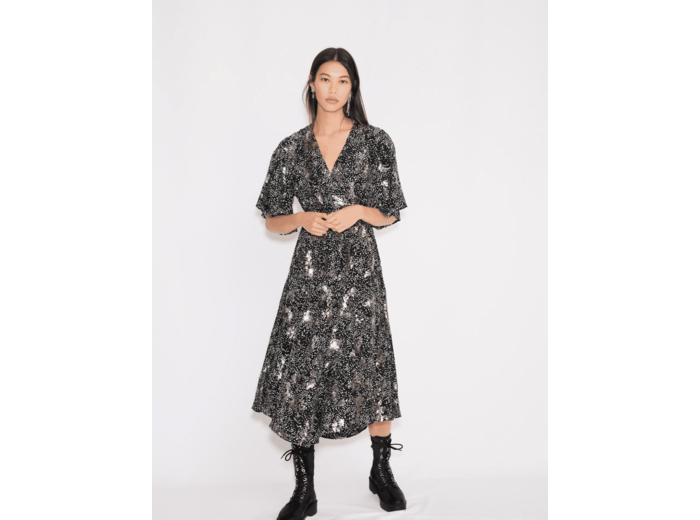 Robe longue imprimée brodée de sequins