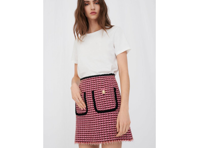 Jupe droite façon tweed contrastée