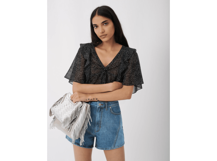 Top décolleté en mousseline floquée
