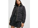 Doudoune façon tweed ceinturée