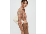 Chemise crop à carreaux camel et orange