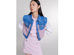 Blouson court en denim et tweed