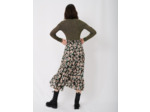 Jupe midi en satin imprimé à volants