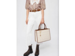 Cabas en cuir et lin viscose logo Clover
