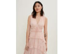 Robe en soie et lamée à volants