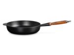 Sauteuse 28cm en fonte émaillée noire avec manche en bois