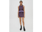 Top en tweed violet frangé sans manche
