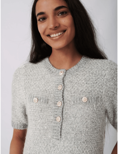 Robe en maille lurex à boutons fantaisie