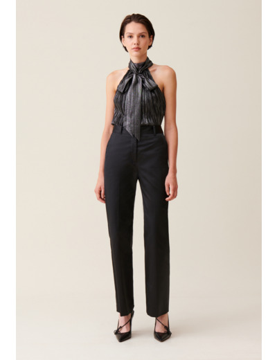 Pantalon satiné slim droit noir
