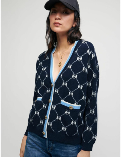 Cardigan en jacquard nœuds contrasté
