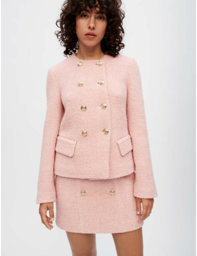 Veste en tweed chiné rose et écru