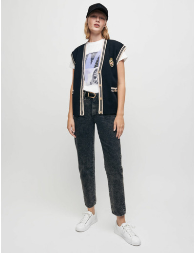 Jean mom taille mi-haute délavé