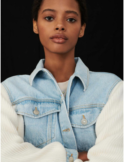 Blouson en mix-matière maille et jean