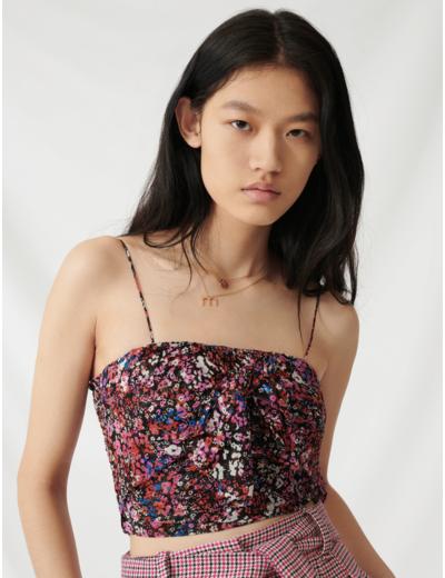 Top à motif floral et dos smocké