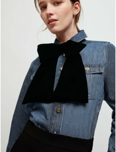 Chemise en denim à nœud en velours