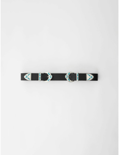 Ceinture double boucle cuir effet lézard